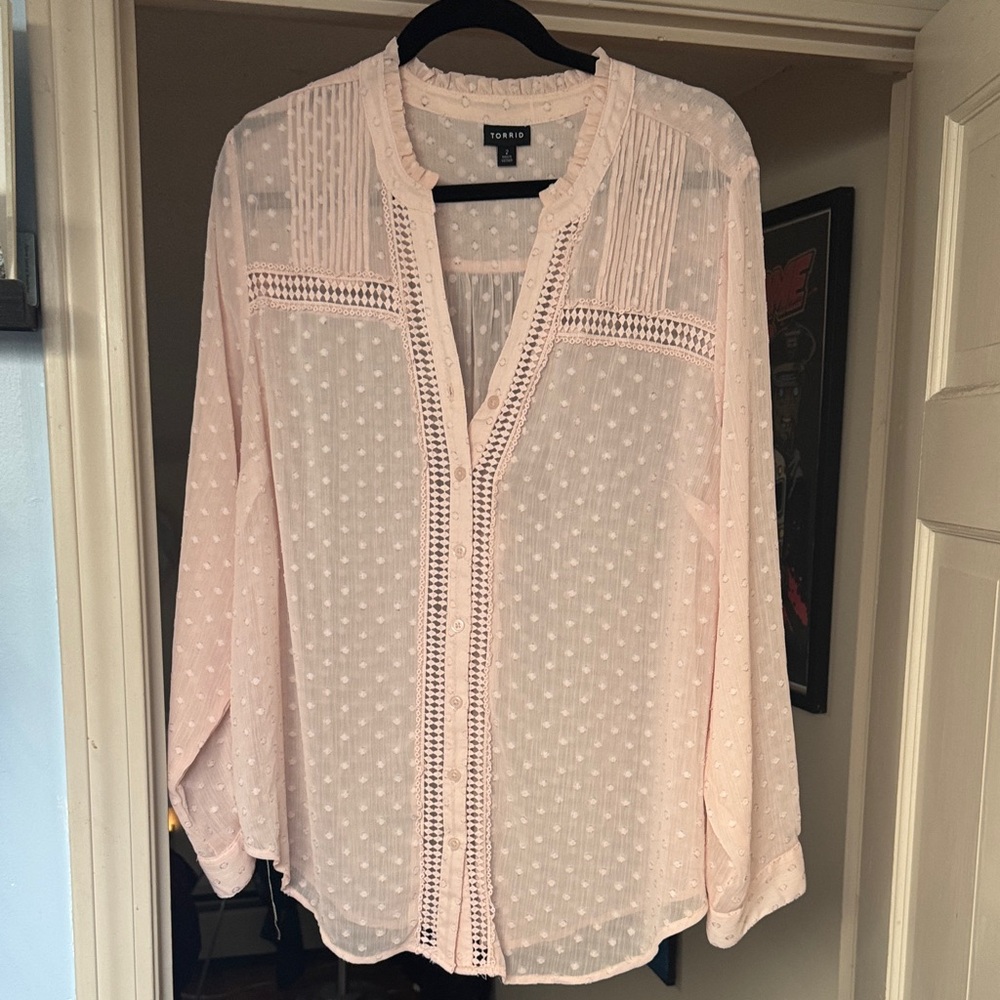 Torrid Light Pink Blouse with Lace Detail